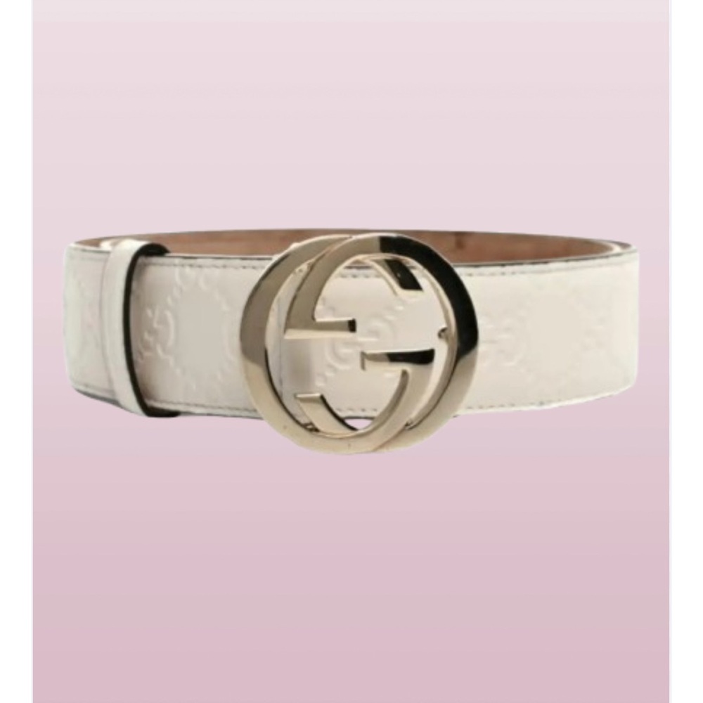 Gucci White Leather Belt with Gold Buckle